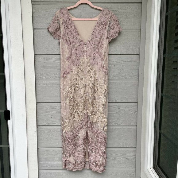 JS Collections Pink Mauve Soutache Round Neck Midi V-Back Dress Women’s 10 - Picture 6 of 10